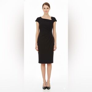 LK Bennett Black Cap Sleeve Classic Midi Sheath Dress LBD Size 8 Old Money